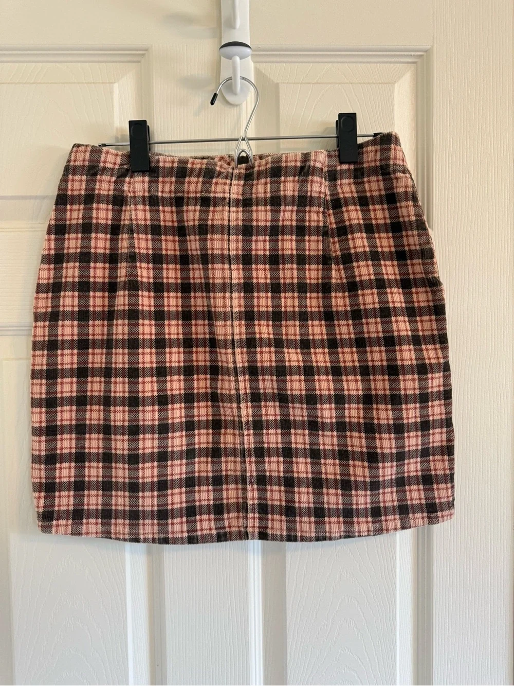 wild fable Corduroy Pink and Brown Plaid Front-Zip Mini Skirt - Picture 5 of 8